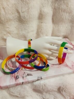 Rainbow Pride Silicone Bracelet Stack LGBTQ 8